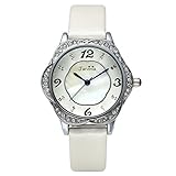 JSDDE Uhren,Elegant Frau Armbanduhr Strass Blume-Form Damenuhr mit Muschel Echtl