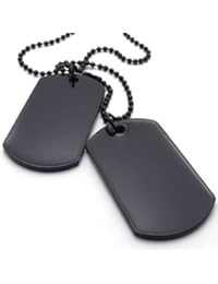 KONOV Joyería Collar con Colgante de hombre, Dog Tag, Placa Nombre Militar, Cadena 68cm, Aleación, Color negro (con bolsa de regalo)