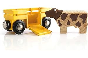 BRIO World - 33406 - Wagon Transport de Bétail - Accessoire pour Circuit de Train en Bois - avec connexions aimantées - Thème Ferme - Jouet pour garçons et Filles dès 3 Ans