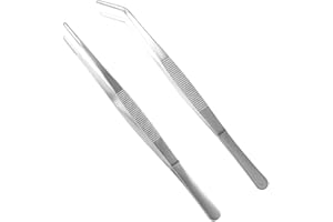 AEIOPRS 2 szt. 14 cm pęseta z nierdzewnej stali zakrzywiona radełkowana profesjonalne uniwersalne szczypce do przemysłu kuchnia