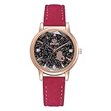 Luckhome Damen Temperament Schöne Mode Design Luxus Strass Armband Dame Unregelmäßige Spiegel Leder Gürtel Uhr Analoge Quarzuhr Irregular Mirror Belt Watch Analoguhr Für(Hot Pink)
