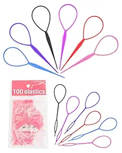 Topsy Tail Hair Tools, 12 Pcs Hair Accessories for Woman with 100 Pcs Hair Elastics, Colorful Hair Accessories for Girls by MoHern