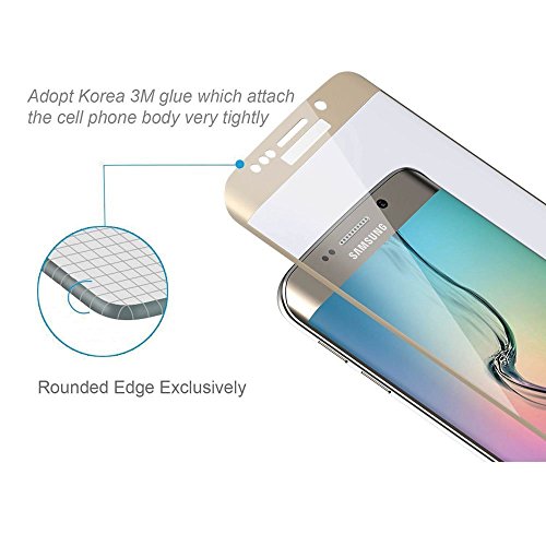 [2 Stück] EUGO Samsung Galaxy S6 Edge Schutzfolie – 3D Premium Full Coverage Gehärtetem Glas Schutzfolie Displayschutzfolie Panzerglas für Samsung Galaxy S6 Edge – Gold - 3