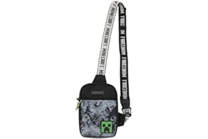 BIOWORLD Minecraft Umhängetasche für Jungen, Schwarz und Grau, Schwarz , Einheitsgröße