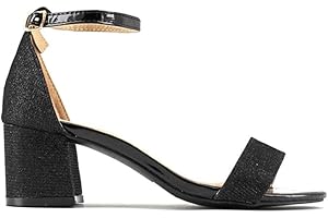 MODELISA - Sandalia Tacón Bajo Brillo Fiesta Pulsera Hebilla Tobillo Mujer