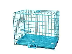 Buyagain Dog cage 18 inches Large with Removable Tray for Puppy Folding Metal Cage/Crate/Kennel(Blue)