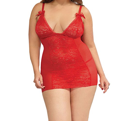 Tenflyer Plus Size Women's Sexy Lingerie Lace Temptation Sleepwear Chemise Dress