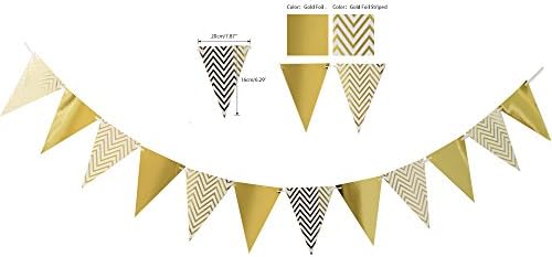 Shiny gold foil triangle flag banner with circle dot garland