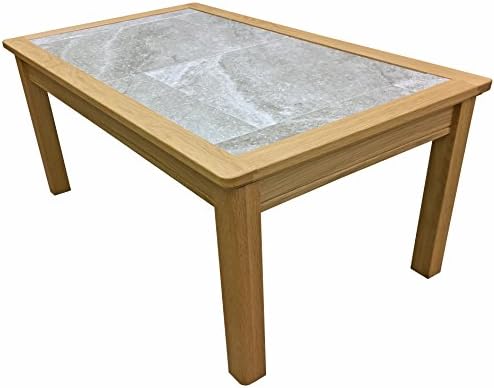 AnBerCraft Matt Lacquered Beaumont Range Grey Tile Top Inlay Coffee Table without Drawer, Wood, Natural Oak, Large
