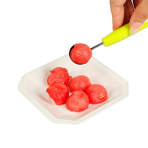 Rostfreier Melonenschneider Mit Griff In Schwarz Für Wassermelonen PLUS Doppelpack Zweiseitiger Obst-Ausstecher Zum Gestaltend / Bowle Und Andere Früchten - 6