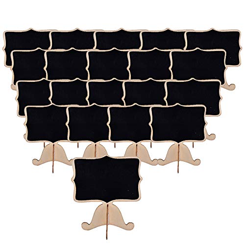 CGBOOM Petit Tableau Noir en Bois Tableau Craie avec Support Message Ardoises pour Décoration de Mariage Panneau de Fête Etiquette Board, 20 Pcs