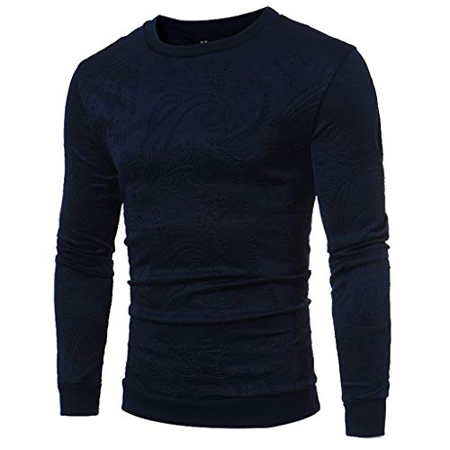 Xinantime Sale Men Blouse, Men Casual Summer Printed Solid Color Sport Tops Long Sleeve O Neck Blouse Polo Shirts Blue