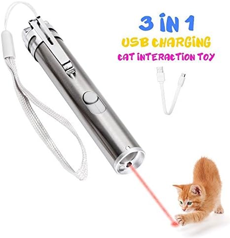 VCHENG 3 in 1 Multi Function Crazy Chase Cat Chaser Toys,Rechargeable LED Pet Red Dot Toys/Flashlight/Black Light Interactive Pet Toys - Exercise Toy Cat Training Tool