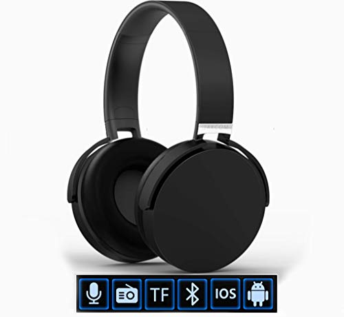 Bluetooth Over-Ear Headphones Smart Sensor Stereo Wireless Headsets For Music& Phone, Built-In Mic,Universal Sports Stereo,Mp3 Fm Player For Android Ios Cellphone Smartphone,Portable Rotation Axis Design,Support 12 Music Formats(Gold,Black),Black