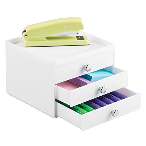 mDesign Büromaterial-/Schreibtisch-Organizer für Stifte, Bleistifte, Marker, Textmarker, Klebeband - 3 Schubladen, Weiß