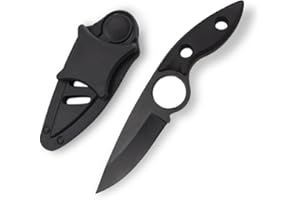 Omesio Coltello Da Cintura Outdoor, Piccolo Coltello Da Caccia Con Fodero in Plastica, Mini Coltello Da Campeggio EDC, Totalmente Nero