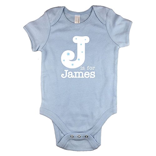 Personalised Alphabet Name Baby Vest Baby Grow Bodysuit Onesie for Boys (3-6 Mths, Blue)