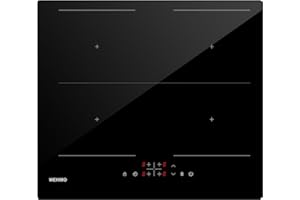 WEHIMO Piano cottura a induzione 4 Fuochi, Piastra a Induzione da Incasso, Piano Cottura 60cm, 6800W, 9 Livelli di Potenza, Booster, Timer, Nero, 4 Zone