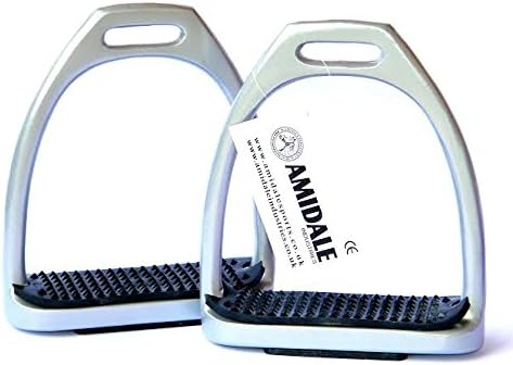 ALUMINUM LIGHT WEIGHT STIRRUPS HORSE RIDING WITH TREADS AMIDALE SPORTS SILVER 5.00 INCHES