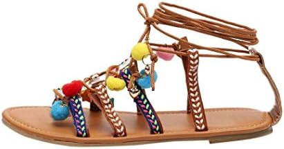 Bestoppen Women Ladies Fasion Soft Bohemia Gladiator Leather Flat Peep Toe Sandal Slip On Shoes Casual Summer Holiday Beach Indoor&amp;Outdoor Lovely Low Heel Sandals Shoes for Women (UK:5, B)