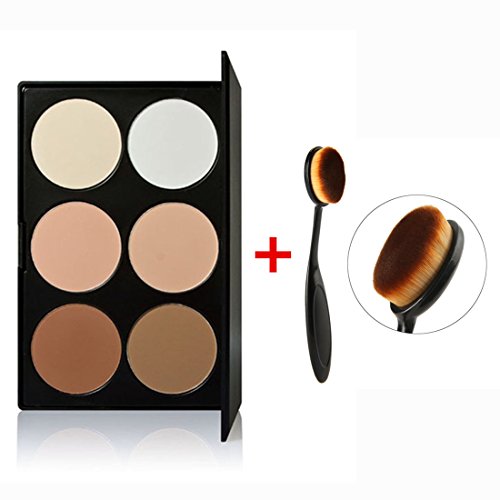 VALUE MAKERS 6 Colour Contour Powder Makeup Palette-Bronzer Highlighting Contouring Beauty Make Up Palette-Professional Contour Kit-Face Eye Powder Foundation Palette+Multifunctional Oval Cream Concealer Liquid Foundation Blending Brushes Free (6 Colour)