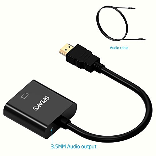 HDMI auf VGA, Splaks 1080P Vergoldete Aktiv HDMI zu VGA Adapter Konverter Kabel Stecker Cable mit Audio-Übertragung für PC Laptop , Chromebook, Raspberry Pi, Macbook, Apple TV – HDMI Male to VGA Female - 2