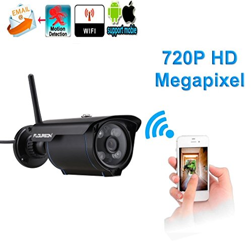 FLOUREON Caméra IP HD 720p sans Fil Etanche Vision Nocturne Caméra de sécurité WiFi ONVIF IR-Cut Support Détec