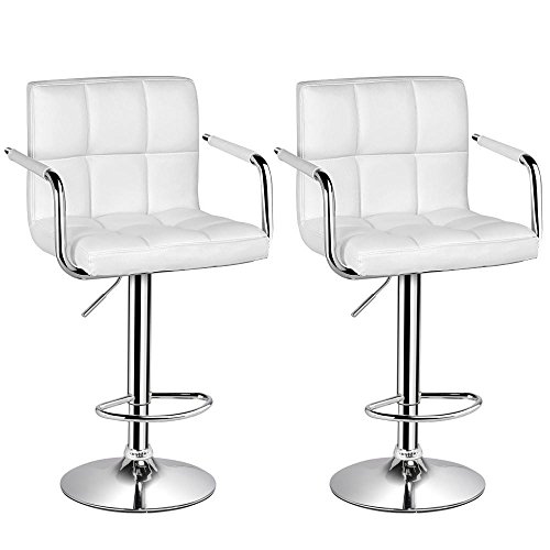 Monumart Bar Stools White Faux Leather Kitchen Breakfast Set Of 2 With Backs And Armrest Gas Lift Swivel Dining Room Chairs Buy Online In Guernsey At Desertcart