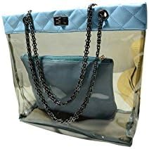 Wewod Ladies women's Waterproof Swimming PVC Beach Bag Chain PU Leather Wrapping Shoulder Bags with Small Handbag (Blue)