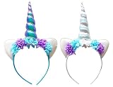 Flores de diferentes colores, orejas de gato y cuerno de unicornio colorido. Gran diseño, te hacen más encantador.