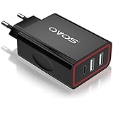 OVOS USB Ladegerät mit Schnellladung 28W 5.6A 2-Port Reiseladegerät Mehrfachanschluss Wand Ladestation mit Type C Port für iPhone 7 / 6s / Plus, iPad Air 2 / mini 3, Galaxy S Series, Note Series, LG, Nexus, HTC und mehr