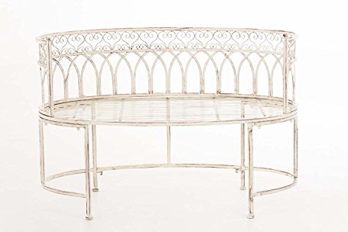CLP Metall-Gartenbank AMANTI mit Armlehne, Landhaus-Stil, Eisen lackiert, Design antik nostalgisch, Form oval ca. 110 x 55 cm Antik Creme - 2