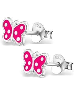 Bungsa© Kinder-Ohrstecker PINKER SCHMETTERLING aus STERLING SILBER 925 - süßes Ohrringe Set mit SCHMETTERLING...