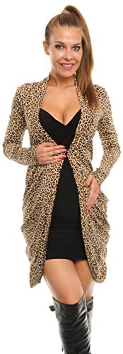 Happy Mama. Women's Maternity Jersey Cocoon Cardi Coat Jacket Patches. 286p (Brown Leopard, UK 14/16)