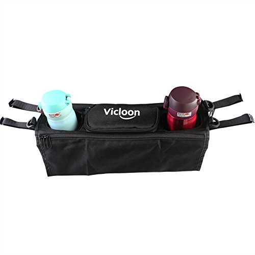 Vicloon Kinderwagen Taschen Organizer Getränkehalter Flaschenhalter Aufbewahrungstasche Schwarz - 3