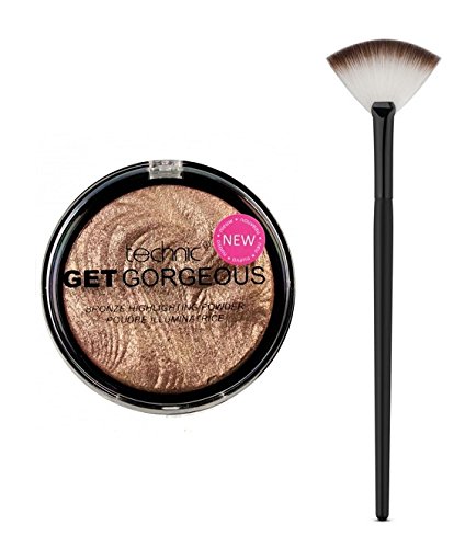 Technic Get Gorgeous Bronze Highlighting Powder 12g + LyDia® Small Black/White Fan Cheek/Blending/Contour/Highlighter/Bronzer/Dust Makeup Brush ...
