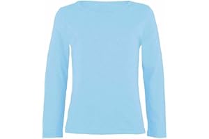 Nathnic® Girls Boy Kids Plain Basic Long Sleeve Round Neck T-Shirt Stretch Uniform PE School Tee Top Age 3-13 Years
