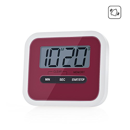 ZeWoo Digital LCD Display Küchentimer Elektronischer Küchenuhr mit Countdown Kurzzeitmesser Kurzzeitwecker Kitchen Timer mit Magnetständer, Rot