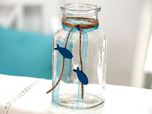 2 Vasen ISAAK Petrol Blau Fisch Vintage Kommunion Konfirmation Tischdekoration - 6