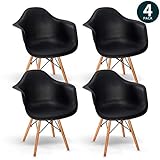 VADIM Chaise Fauteuil Scandinave Bois Noire Lot de 4 Chaise de Salle À Manger Vintage avec Dossier et Accoudoir Chaise de Réception pour Chambre, Salon, Cuisine, Salle d'attente