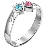 Soufeel Personalisierte Damen Ring mit Swarovski Zirkonia Stein Geburtsstein & Gravur Rhodiniert 925 Sterling Silber (Steine wählbar) Geschenkidee für Valentine Jahrestag Geburtstag