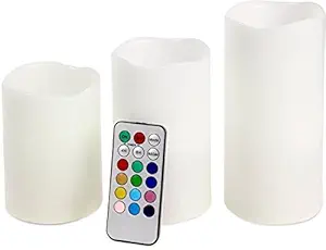 Tuzech Remote Color Changing LED Pillar luma Candle Lamp Colour Changing Decorative Night Light (Multicolor, Pack of 3)