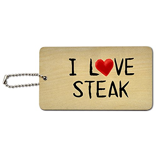 I Love Steak Written on Paper Wood ID Tag Luggage Card Suitcase Carry-On
