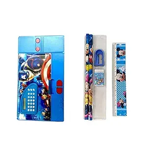 Celebrino Calculator Avenger Jumbo Pencil Box with School Accessories for Kids Boy , Girl(Metal Multi Color)-Pack of 1 Set