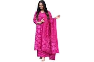 Sambhav Quilt Hub Damen Kurta aus reiner Baumwolle, Blockdruck, handgefertigt, V-Ausschnitt, Hose und Dupatta-Set