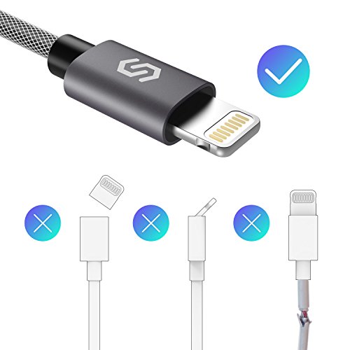 Syncwire C  ble iPhone 2M - Chargeur iPhone - C  ble Lightning en Nylon Tress   - Gris