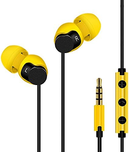 Reetec In-Ear Stereo Bass Sports Earbuds X16 Headphones Earphones with Microphone and Volume Control Wired Headsets for iPhone iPad Cellphones Tablets PC (Yellow)