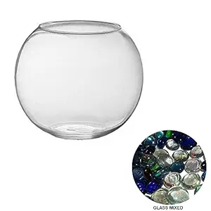 JAINSONS PET PRODUCTS Purse Style Bowl for Smaller Fishes Betta and Goldfish, Home Decoration, Centre Piece (Small, Glass Mixed)