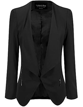 LookbookStore Damen Drapierter Langärmliger Blazer mit Vorne Offnung Seitentasche Einfarbig