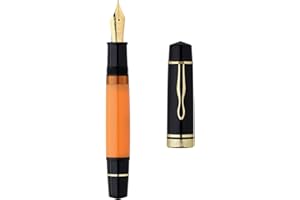 Erofa, Majohn P139, Pluma estilográfica de resina de pistón de punta extrafina con caja, sistema de pistón de latón de gran capacidad, Negro y amarillo